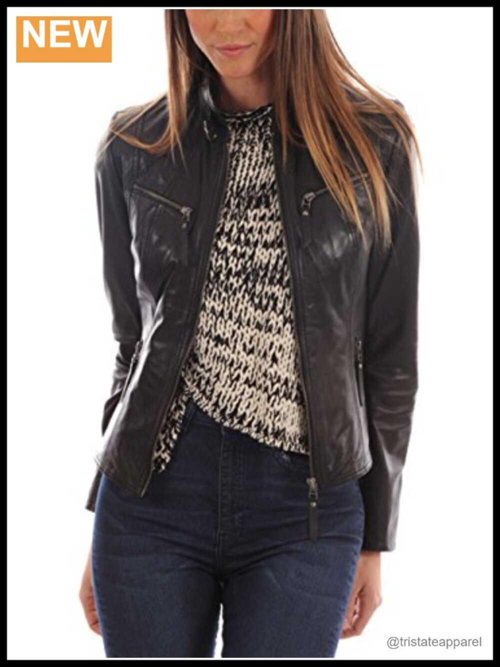 Genuine Lambskin Leather Biker Jacket for Women, Long Sleeve